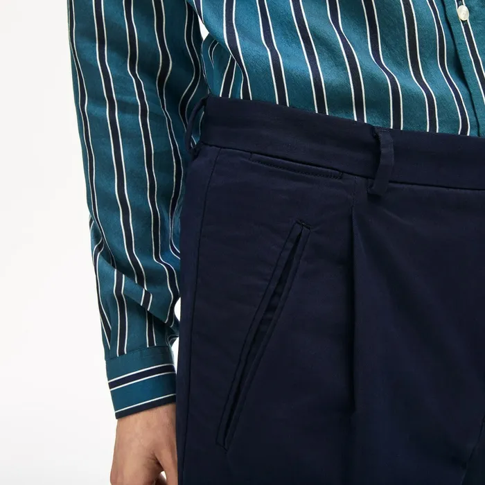 Pants and Shorts Lacoste Mens PleatFront Twill Chinos Navy Blue Near Me