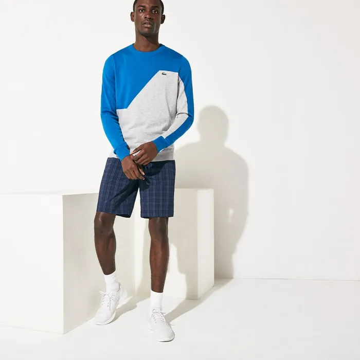 Pants and Shorts Lacoste Mens SPORT Checked Stretch Golf Bermudas Navy BlueBlueWhiteTurquoise Cheap On Sale