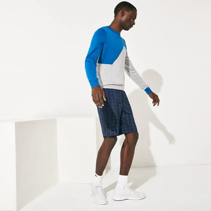Pants and Shorts Lacoste Mens SPORT Checked Stretch Golf Bermudas Navy BlueBlueWhiteTurquoise Cheap On Sale
