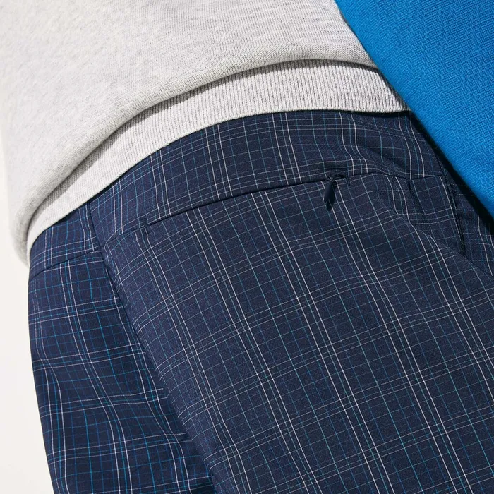 Pants and Shorts Lacoste Mens SPORT Checked Stretch Golf Bermudas Navy BlueBlueWhiteTurquoise Cheap On Sale