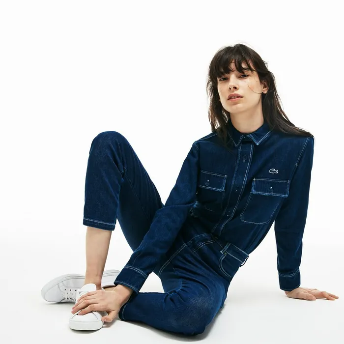 Pants and Shorts Lacoste Womens Regular Fit Stretch Cotton Denim Carrot Pants Blue Chine Gift Ideas