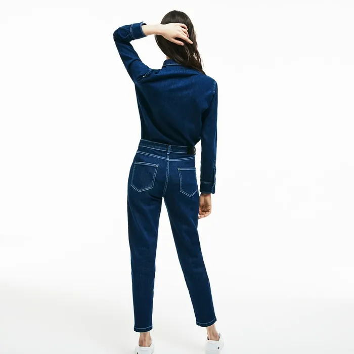 Pants and Shorts Lacoste Womens Regular Fit Stretch Cotton Denim Carrot Pants Blue Chine Gift Ideas