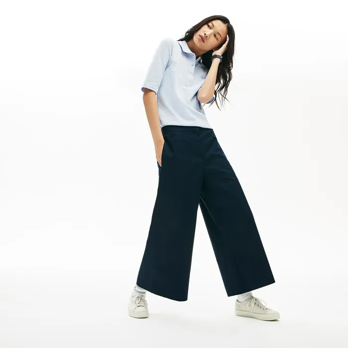 Pants and Shorts Lacoste Womens Wide Cropped Cotton Pants Navy Blue Near Me
