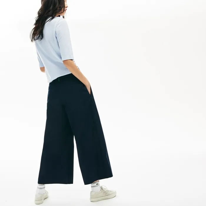 Pants and Shorts Lacoste Womens Wide Cropped Cotton Pants Navy Blue Near Me