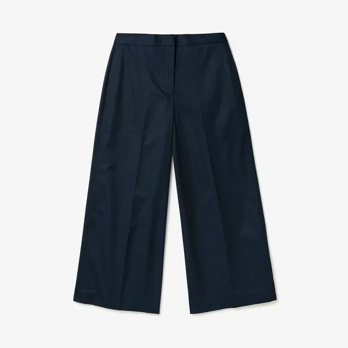 Pants and Shorts Lacoste Womens Wide Cropped Cotton Pants Navy Blue Near Me