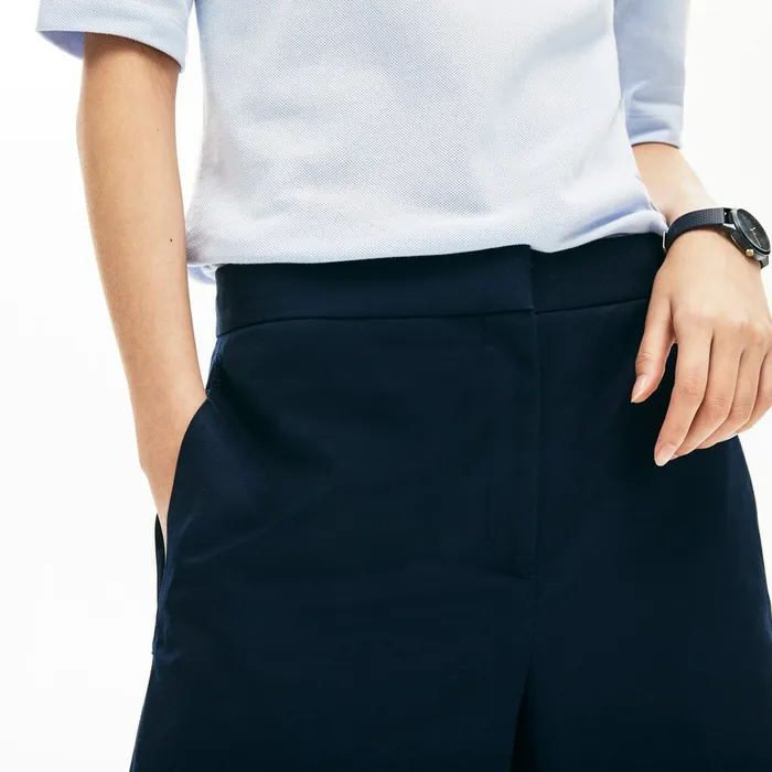 Pants and Shorts Lacoste Womens Wide Cropped Cotton Pants Navy Blue Near Me