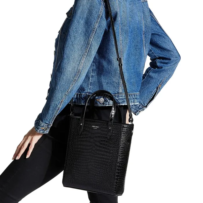 Pegasi N S Black CrocEmbossed Leather Tote Bag Black Women JIMMY CHOO Totes and Hobo Bags