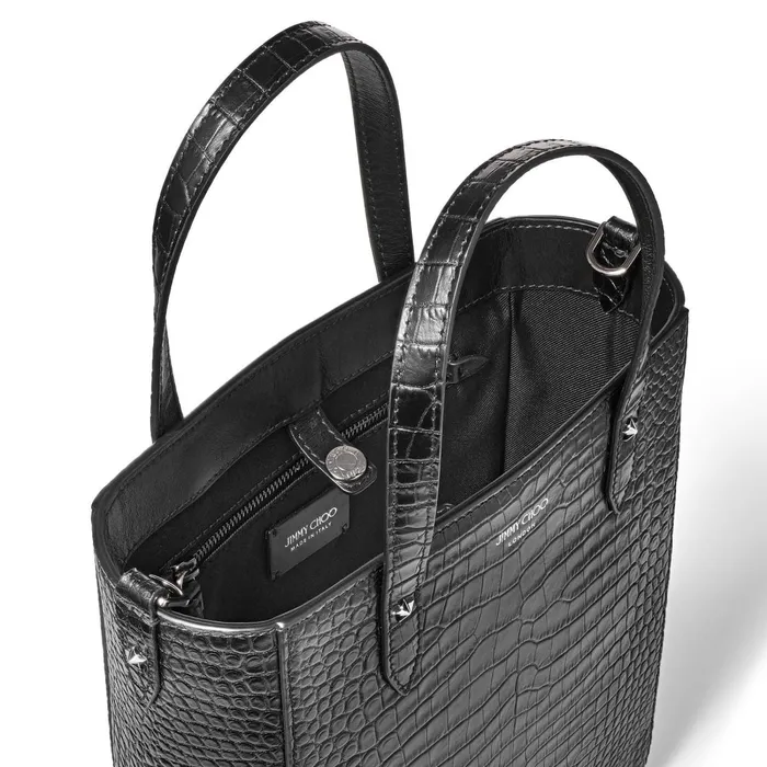 Pegasi N S Black CrocEmbossed Leather Tote Bag Black Women JIMMY CHOO Totes and Hobo Bags