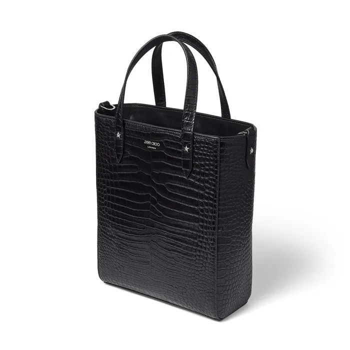 Pegasi N S Black CrocEmbossed Leather Tote Bag Black Women JIMMY CHOO Totes and Hobo Bags
