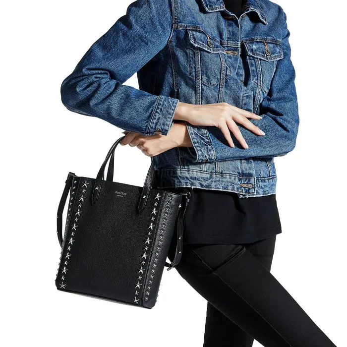 Pegasi N S Black Soft Grainy Calf Leather Tote Bag With Stars Blacksilver Women JIMMY CHOO Totes and Hobo Bags