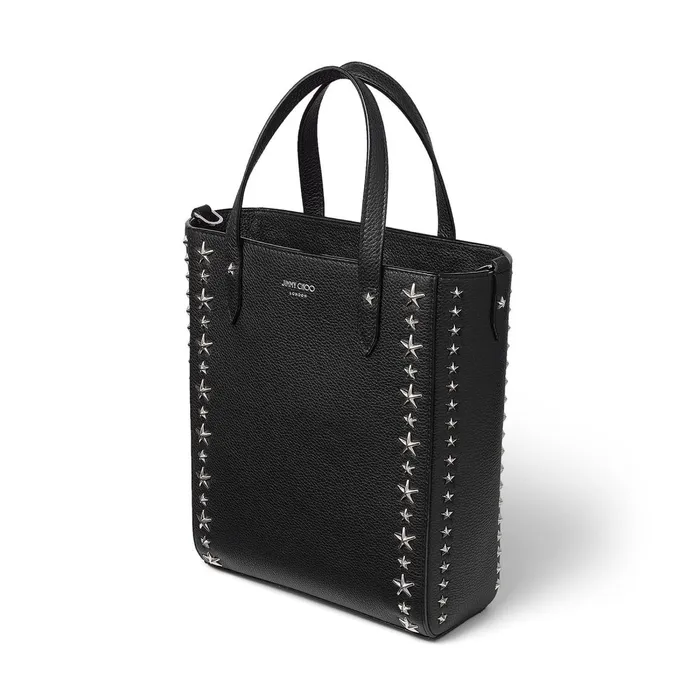 Pegasi N S Black Soft Grainy Calf Leather Tote Bag With Stars Blacksilver Women JIMMY CHOO Totes and Hobo Bags