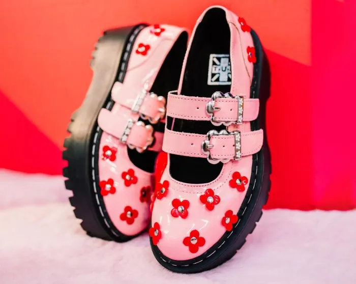 Pink and Red Patent Flower Double Decker Mary Jane Women TUK Shoes Mary Janes Pink and Red Patent Flower Double Decker Mary Jane Women TUK Shoes Mary Janes