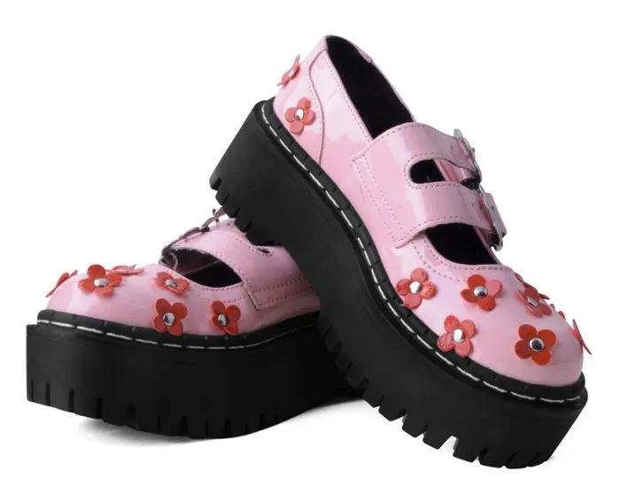 Pink and Red Patent Flower Double Decker Mary Jane Women TUK Shoes Mary Janes Pink and Red Patent Flower Double Decker Mary Jane Women TUK Shoes Mary Janes