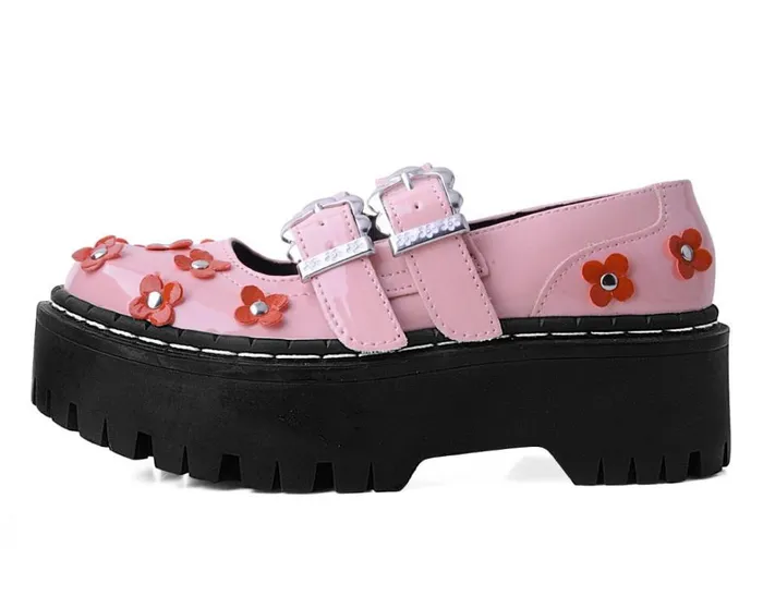 Pink and Red Patent Flower Double Decker Mary Jane Women TUK Shoes Mary Janes Pink and Red Patent Flower Double Decker Mary Jane Women TUK Shoes Mary Janes