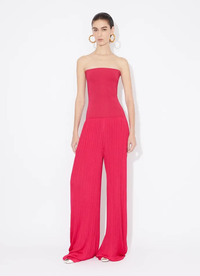 Pink BUSTIER JUMPSUIT IN PLEATED KNIT Women Alaa Pants and Shorts