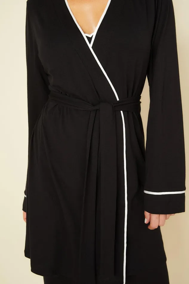 Pj Sets Women Cosabella Bella 3 Piece Set With Robe Blackivory