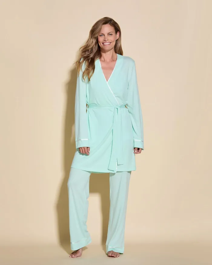 Pj Sets Women Cosabella Bella 3 Piece Set With Robe Lagoon Mintivory