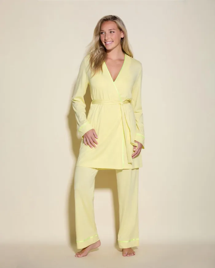 Pj Sets Women Cosabella Bella 3 Piece Set With Robe Mignonetteneon Yellow