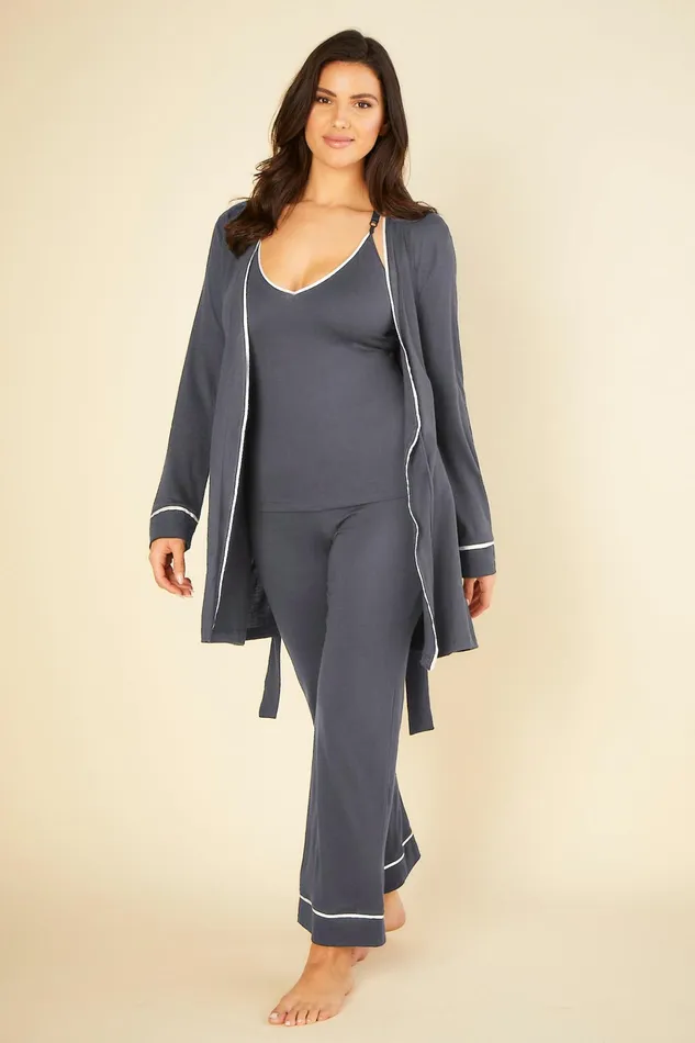 Pj Sets Women Cosabella Bella Curvy 3 Piece Set With Robe Anthraciteivory