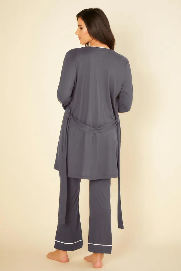 Pj Sets Women Cosabella Bella Curvy 3 Piece Set With Robe Anthraciteivory