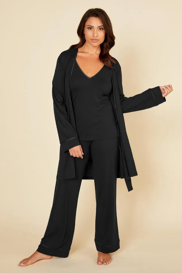 Pj Sets Women Cosabella Bella Curvy 3 Piece Set With Robe Blackblack