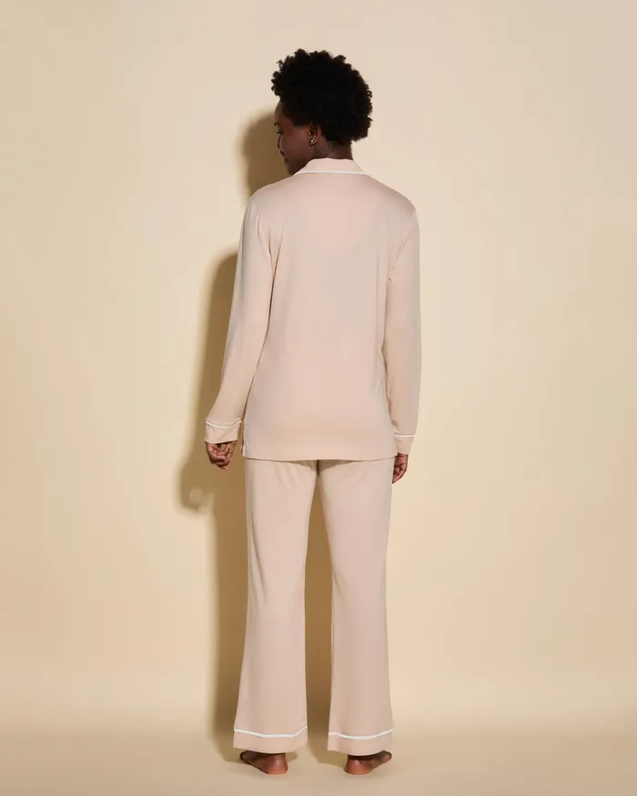 Pj Sets Women Cosabella Bella Long Sleeve Top and Pant Pajama Set Camelmoon Ivory