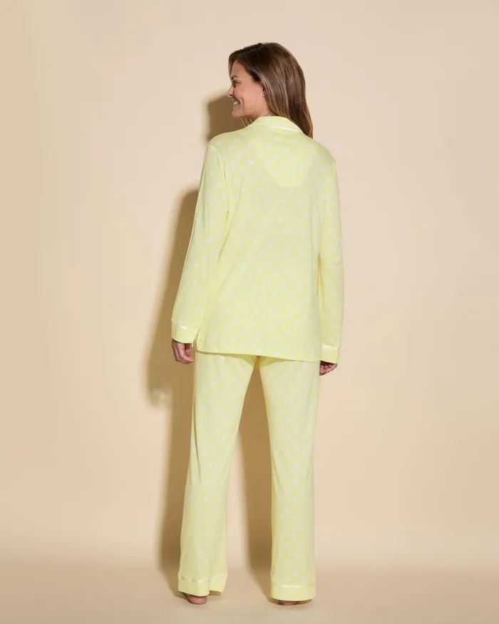 Pj Sets Women Cosabella Bella Printed Long Sleeve Top and Pant Pajamas Diamond Moignonettewhite