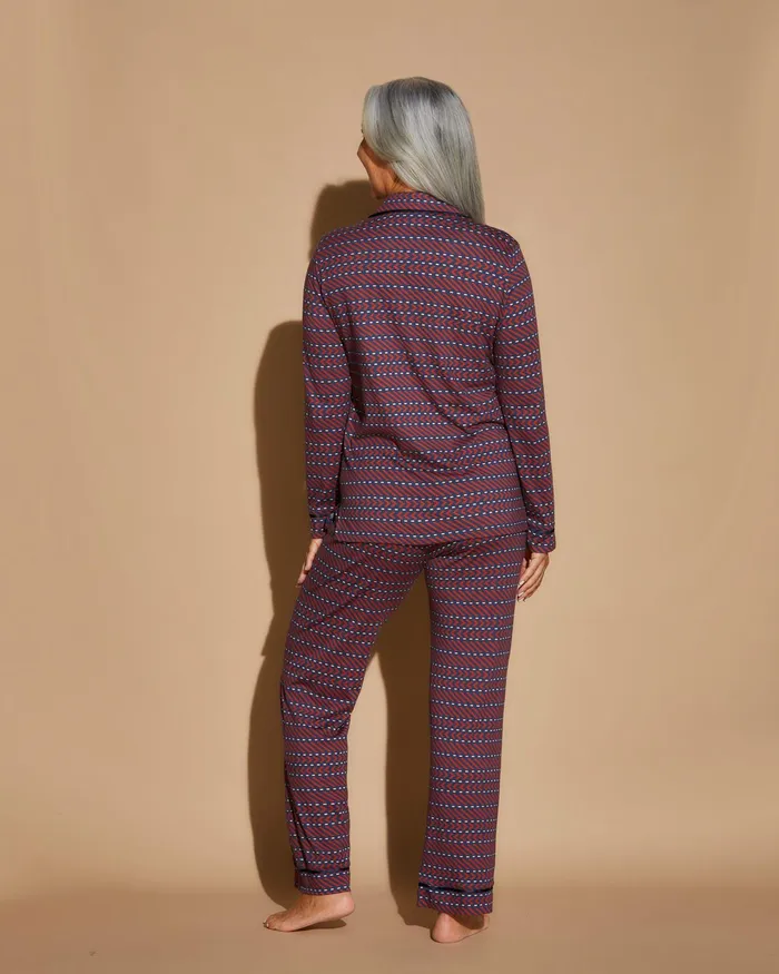 Pj Sets Women Cosabella Bella Printed Long Sleeve Top and Pant Pajamas Geo 2 Saharanavy