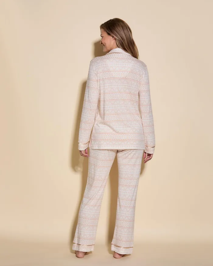 Pj Sets Women Cosabella Bella Printed Long Sleeve Top and Pant Pajamas Geo Camelcamel