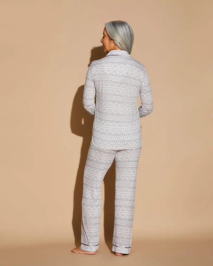 Pj Sets Women Cosabella Bella Printed Long Sleeve Top and Pant Pajamas Geo Dove Graydove Gray