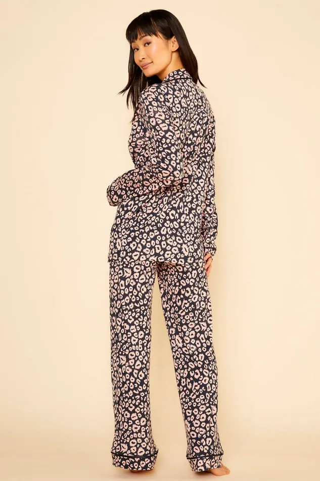 Pj Sets Women Cosabella Bella Printed Long Sleeve Top and Pant Pajamas Navyleopard
