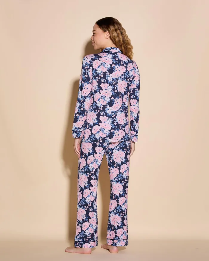 Pj Sets Women Cosabella Bella Printed Long Sleeve Top and Pant Pajamas Navy Oversize Floralnavy