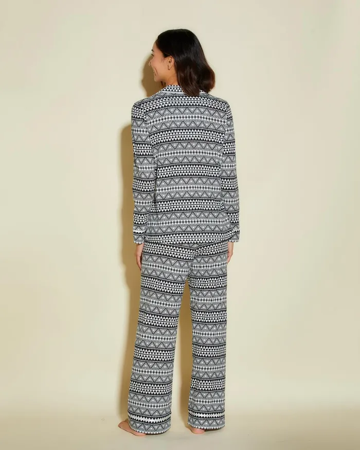 Pj Sets Women Cosabella Bella Printed Petite Long Sleeve Top And Pant Pajama Set Geo Blackwhite