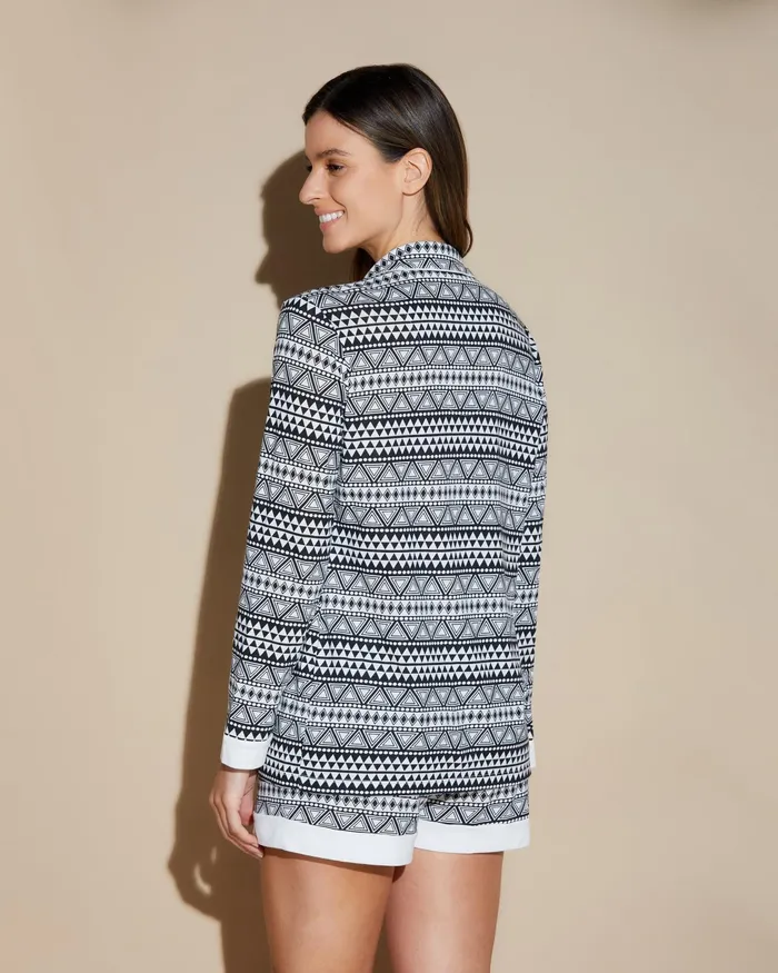 Pj Sets Women Cosabella Bella Printed Printed Long Sleeve Top And Boxer Geo Blackwhite