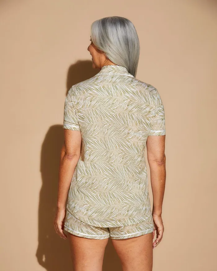 Pj Sets Women Cosabella Bella Printed Short Sleeve Top And Boxer Pajama Set Palm Aloewhite