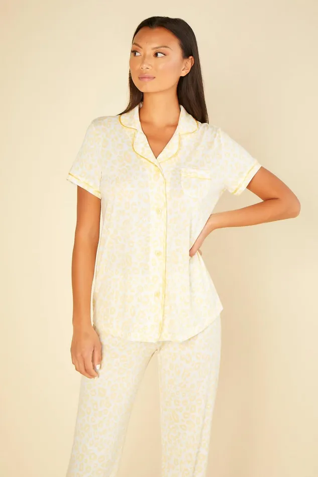 Pj Sets Women Cosabella Bella Printed Short Sleeve Top And Pant Pajama Set Animal Limonelimone