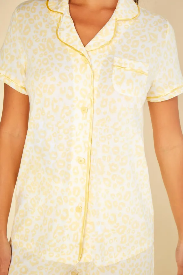Pj Sets Women Cosabella Bella Printed Short Sleeve Top And Pant Pajama Set Animal Limonelimone