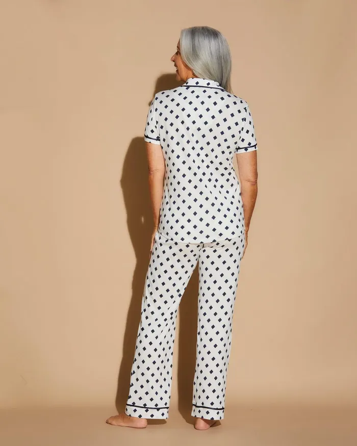 Pj Sets Women Cosabella Bella Printed Short Sleeve Top And Pant Pajama Set Diamond Whitenavy