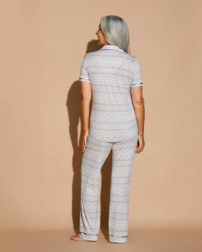 Pj Sets Women Cosabella Bella Printed Short Sleeve Top And Pant Pajama Set Geo Dove Graydove Gray