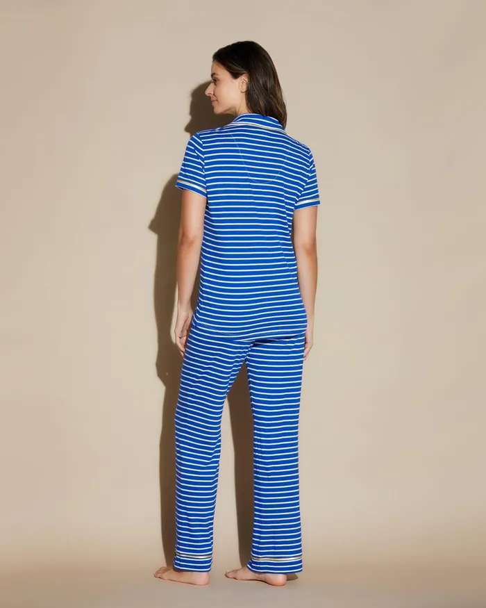 Pj Sets Women Cosabella Bella Printed Short Sleeve Top And Pant Pajama Set Mare Stripelimone