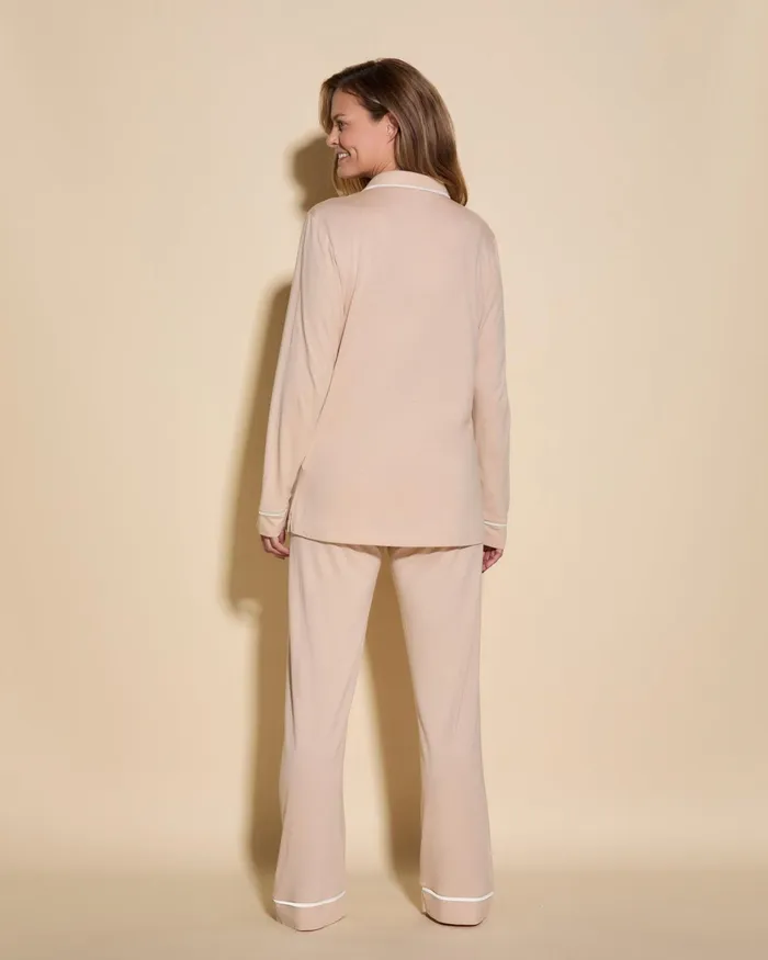 Pj Sets Women Cosabella Bella Relaxed Long Sleeve Top and Pant Camelmoon Ivory
