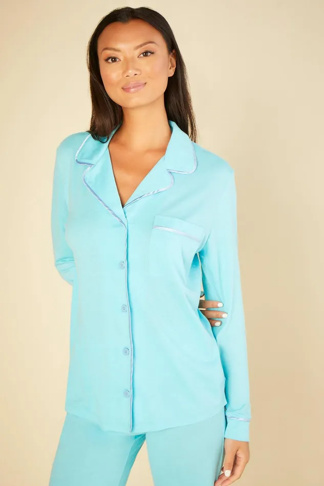 Pj Sets Women Cosabella Bella Relaxed Long Sleeve Top and Pant Turcheseblu Venezia