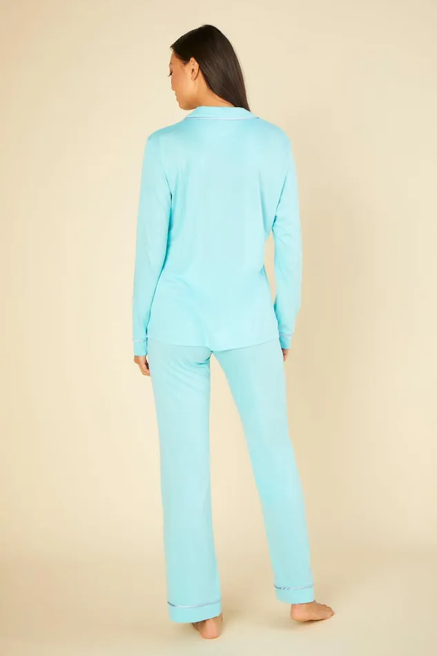 Pj Sets Women Cosabella Bella Relaxed Long Sleeve Top and Pant Turcheseblu Venezia