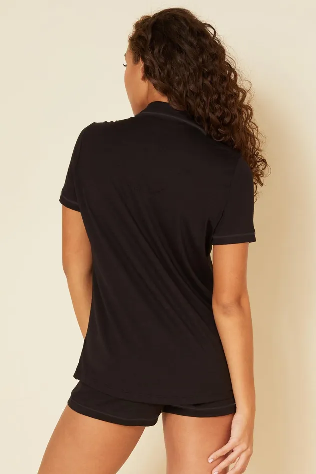 Pj Sets Women Cosabella Bella Short Sleeve Top and Boxer Pajama Set Blackblack