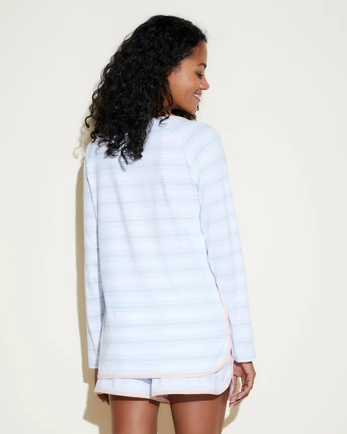 Pj Sets Women Cosabella Florida Lounge Printed Long Sleeve Top and Boxer Multi Stripe Blufloral