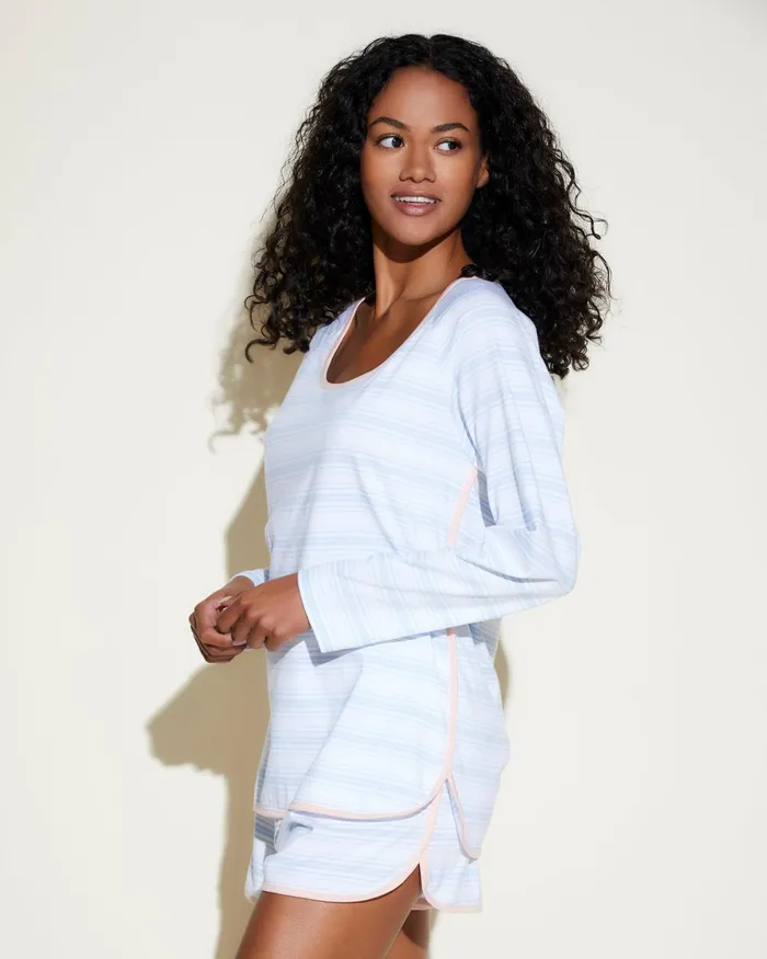 Pj Sets Women Cosabella Florida Lounge Printed Long Sleeve Top and Boxer Multi Stripe Blufloral