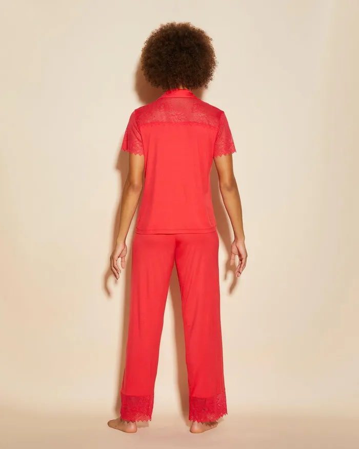 Pj Sets Women Cosabella Leonora Short Sleeve Top and Pant Rossetto