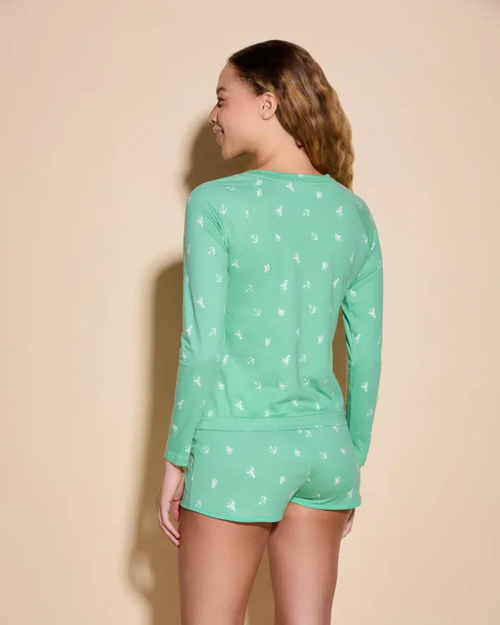 Pj Sets Women Cosabella Road Trip Longsleeve Top and Boxer Set Northeast