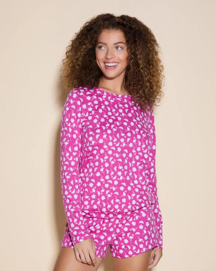 Pj Sets Women Cosabella Road Trip Longsleeve Top and Boxer Set Southeast