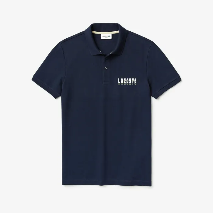 Polos Lacoste Mens 3DLettering Slim Fit Stretch Cotton Piqu Polo Navy Blue Popular Polos Lacoste Mens 3DLettering Slim Fit Stretch Cotton Piqu Polo Navy Blue Popular